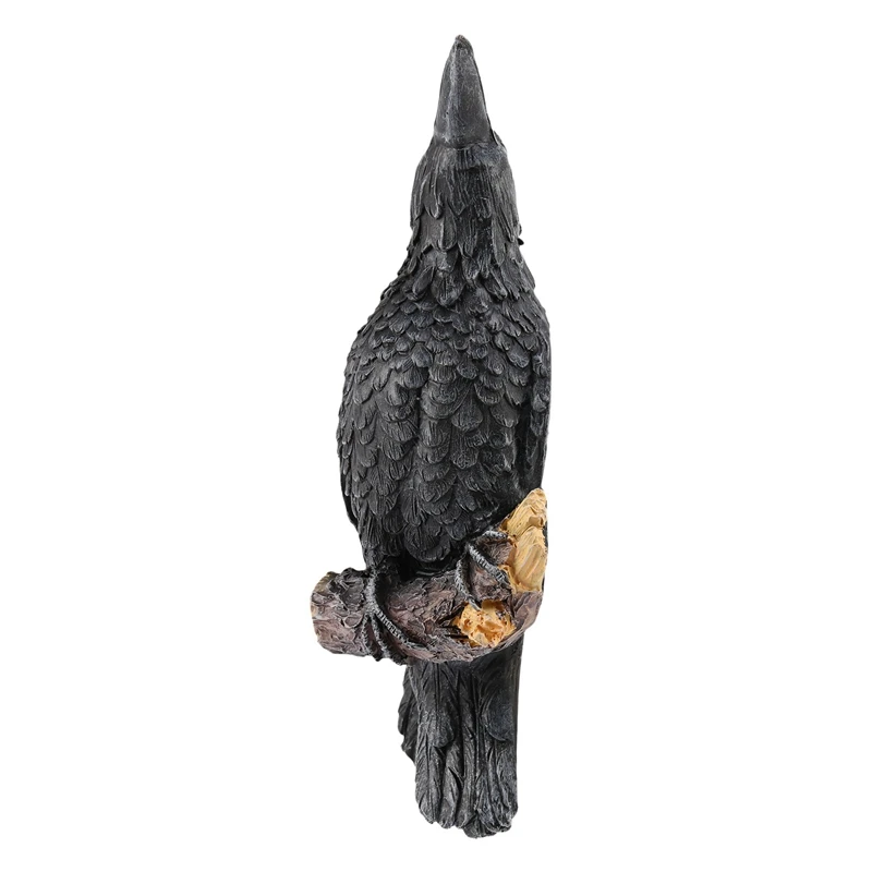 2X Raven Statue Fake Raven Resin Statue Bird Crow Sculpture Outdoor Crows Halloween Decor Creative Eauves Decoration