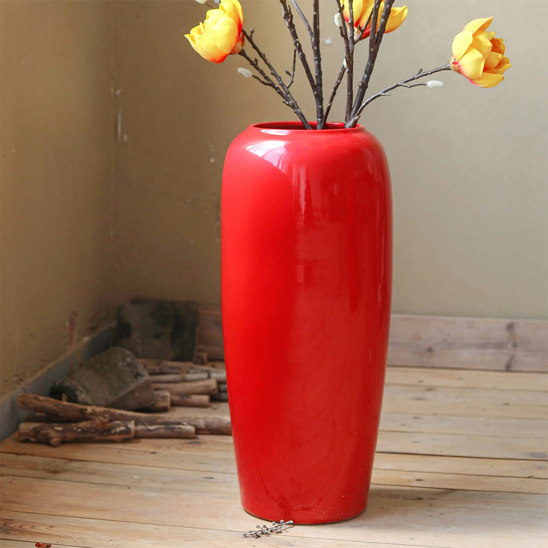 The product can be customized.Chinese red ceramic floor large vase New Chinese style hotel classical flower