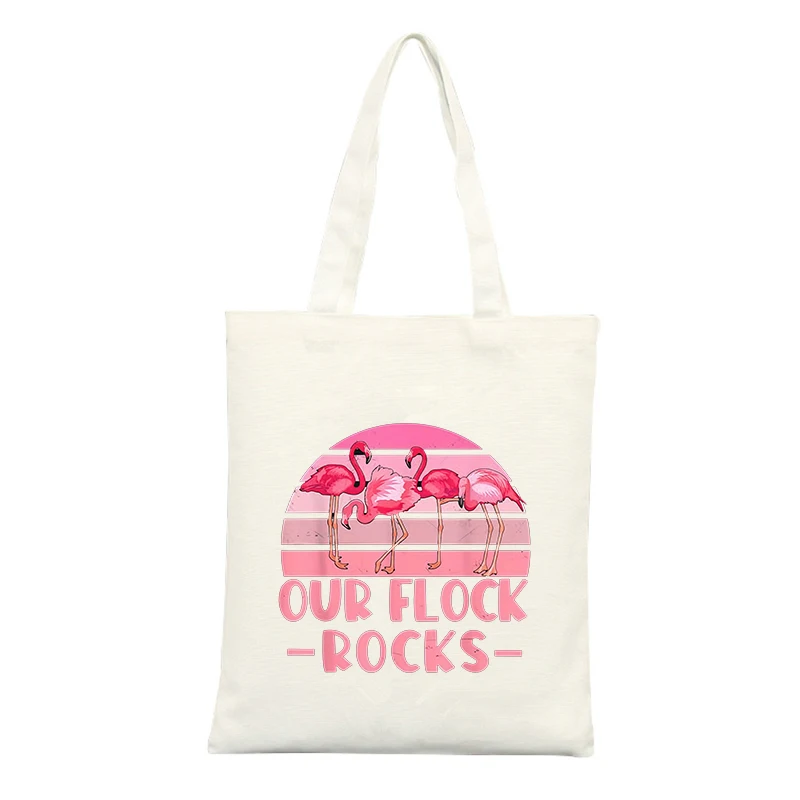 Flamingo Pattern Canvas Tote Bag with Retro Graphic, Ideal for Summer Outings and Casual Shopping