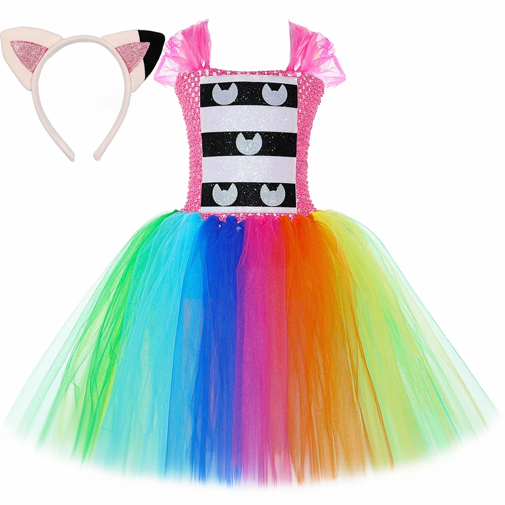 

Girls Gabby Dollhouse Cat Costume Rainbow Cartoon Tulle Tutu Dress Baby Halloween Carnival Party Princess Dress Up Clothes