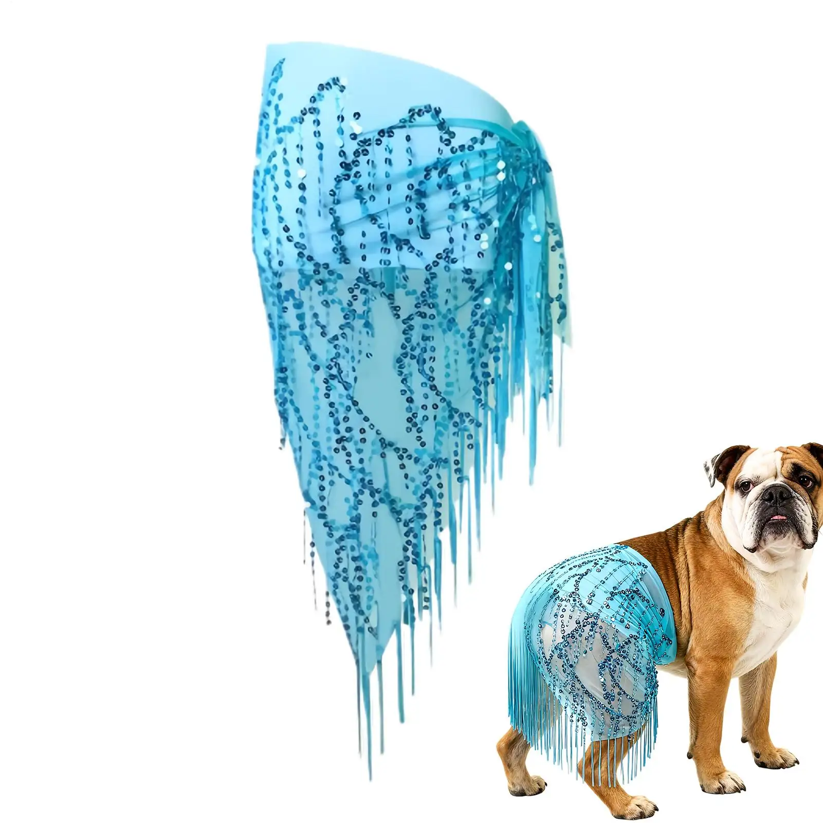 تنورة رقص شرقي للكلاب، تنورة كلب زرقاء مع سلسلة خصر وترتر، زي الورك لأداء حفلات الجرو المتوسطة وحفلات عيد الميلاد #1