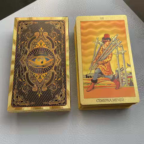 Russian Gold Foil Tarot Deck for Beginners Guide Book Prophecy Oracle Cards Toro Divination Fortune Telling Classic Taro 12x7cm