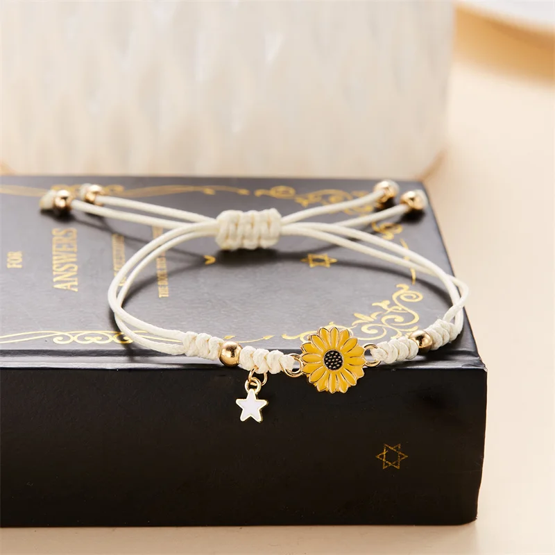 Korean Cute Sunflower Bracelets For Women Girls Daisy Flower Charm Woven Rope Lucky Bracelet Friendship DIY Jewelry Gifts Trendy