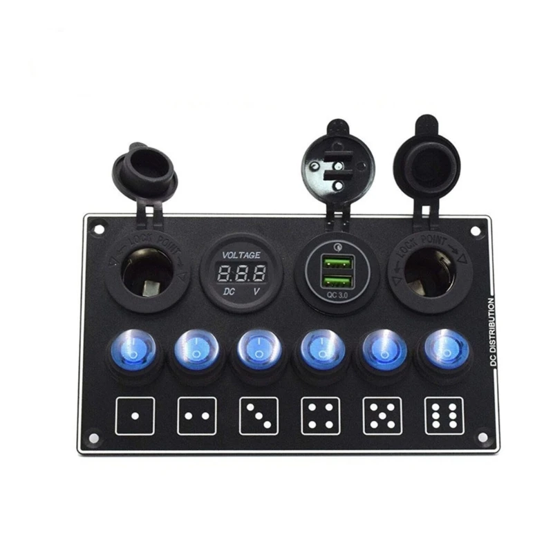 462A Thin 6 Button 12V Power Distribution Board With USB Power Ports For Automobiles