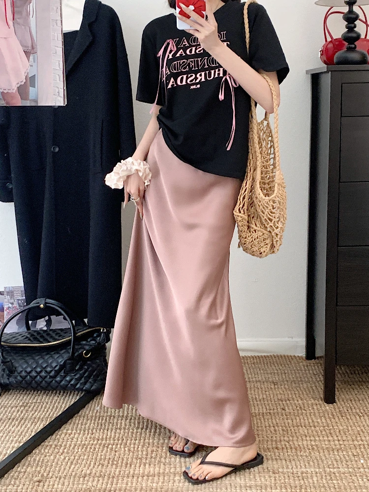 

plus Size Fashionable Print Satin Short Sleeve Top And Fish Tail Skirt Set Sweet Bow Tie Summer New Arrival Women's Ense...