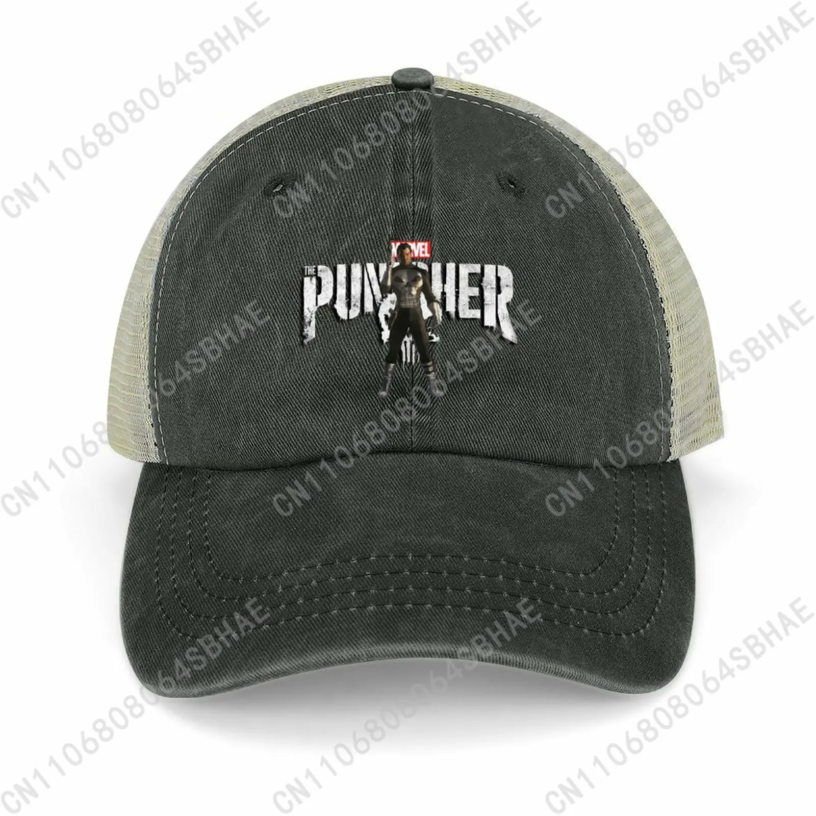 

Marvel The Punisher Mesh Cowboy Hat Hollow Ventilated Summer Cap Men Women Outdoor Sun Hat Adjustable Strap Custom Cosplay