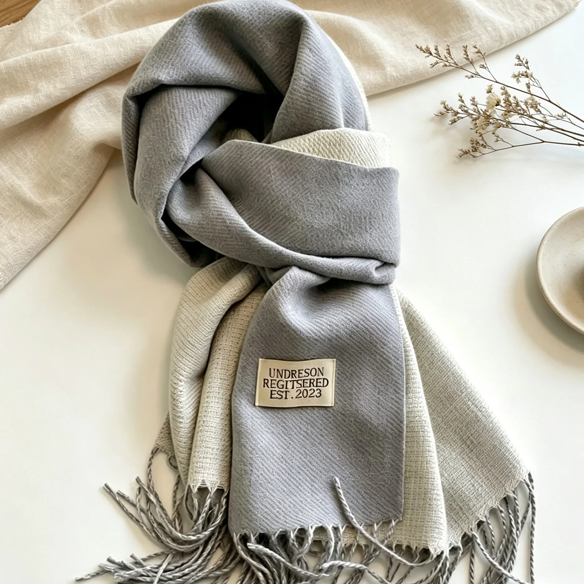 Versatile imitation cashmere two-color long scarf women's autumn and winter high-end sense solid color fringed warm scarf