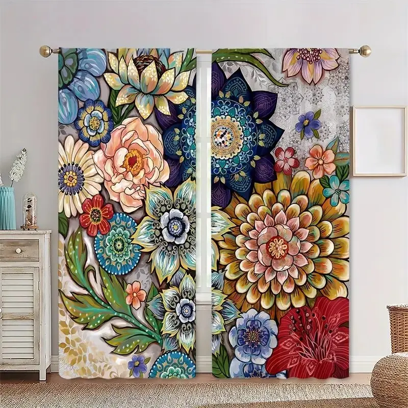 

2шт - элегантные шторы в богемном стиле с цветочным принтом, оконные украшения, украшения для дома, украшения для комнаты