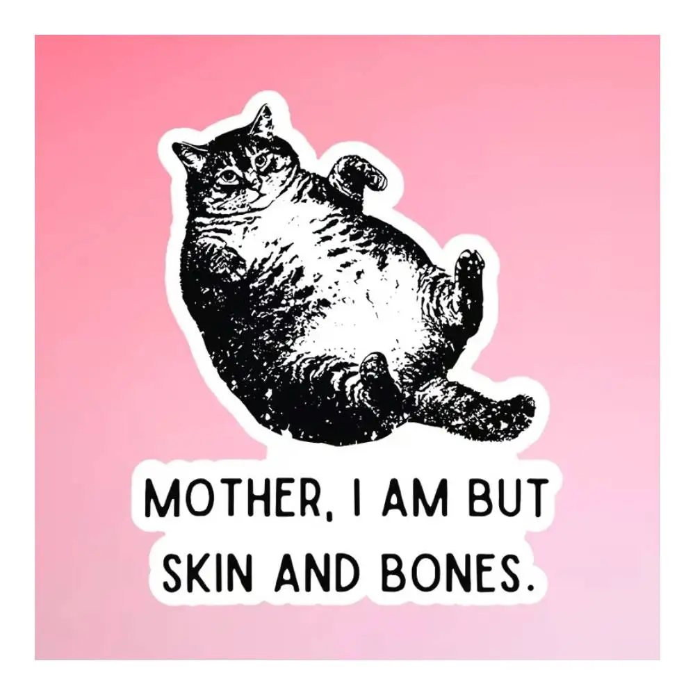 Mom, I Solely Have Skin And Bones Left Fat Cat Sticker For Car, Phone, Laptop, Water Bottle