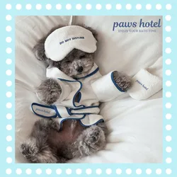 Cute INS Hotel Style Puppy Dog Clothes Pet Bath Towel Bathrobe Photo Props Nightgown Pajamas Designer Bichon Teddy Bulldog Gift
