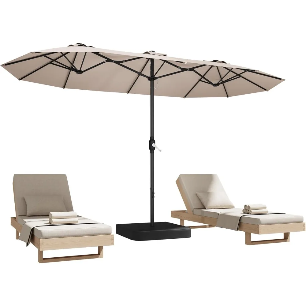 Patio Furniture 15ft Patio Umbrella with Base,Large Outdoor Double-Sided Rectangle Umbrella with Crank Handle, Market Umbrella