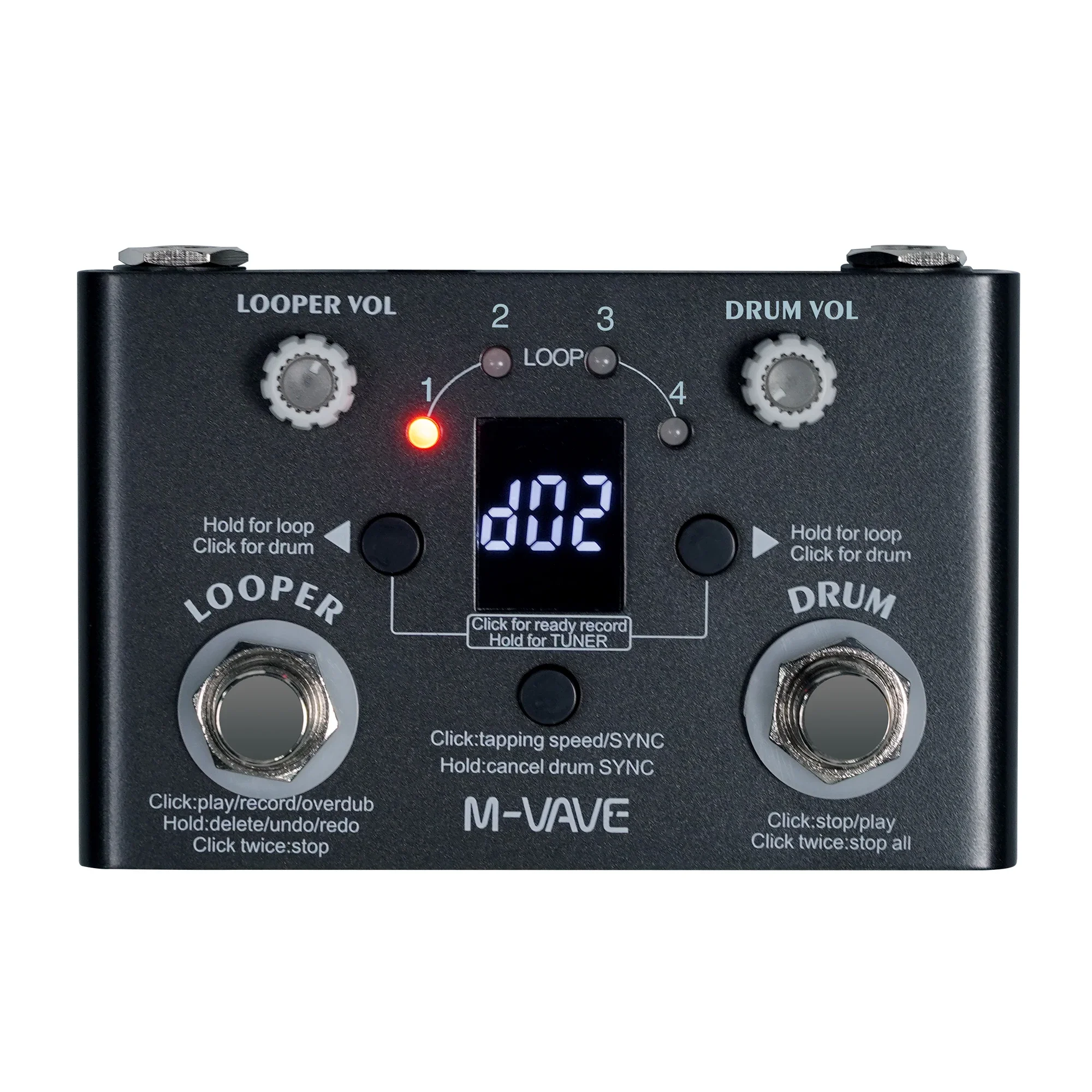 M-vave Lost Tempo V2 Drum Machines & Looper Pedal Built-in 30 Drums 11 Mins Recoding Time High Precision Tuner