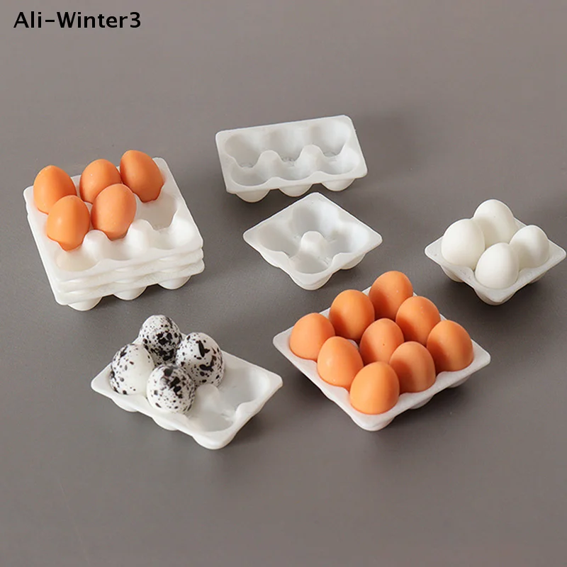ถาดไข่จิ๋วสำหรับบ้านตุ๊กตา 1/12 กล่องไข่จำลอง ของตกแต่งครัวบ้านตุ๊กตา อาหาร ไข่ ของตกแต่งฉากชีวิตในบ้านตุ๊กตา อุปกรณ์ตกแต่ง