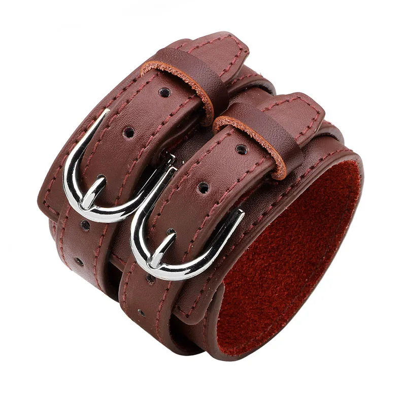 Fashion Male Genuine Leather Bracelet Friendship Big Wide Bracelet for Men High Quality Buckle Adjustable Vintage Punk Jewelry