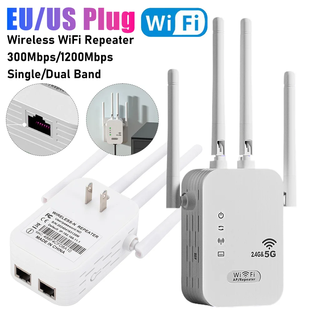 

Wireless WiFi Repeater With WAN/LAN RJ45 Port Dual-Band 2.4GHz/5GHz Wifi Extender Wi-Fi Signal Booster For Home Office