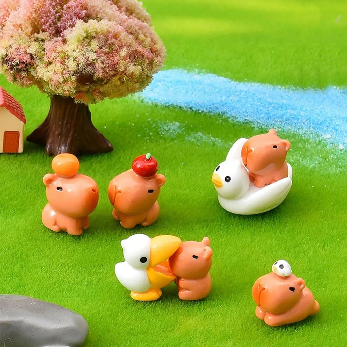 7/14PCS Cute Capybara Figurines Mini Resin Animals Ornaments For DIY Fairy Garden Micro Landscape Decor