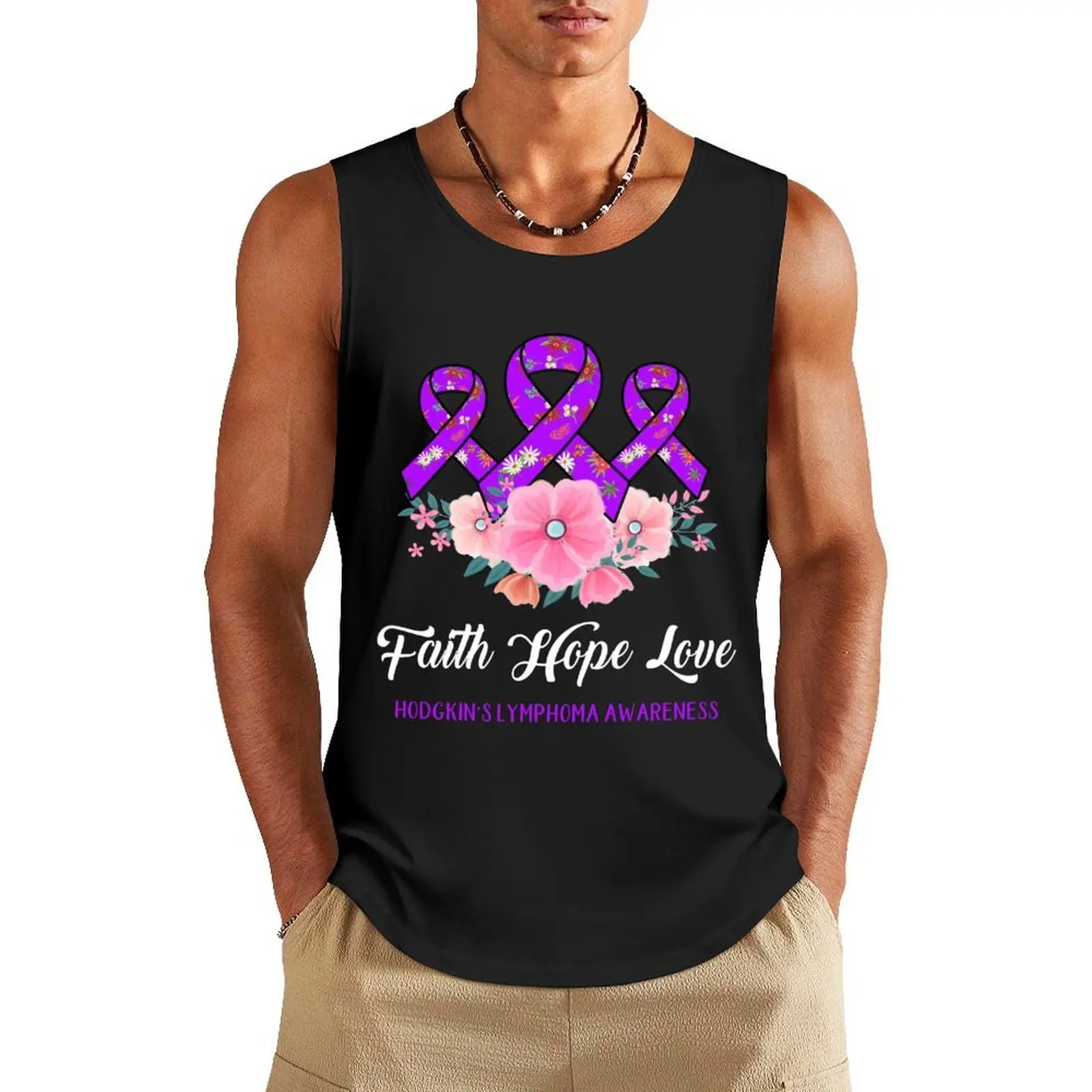 

Faith Hope Love Hodgkin's Lymphoma Awareness Tank Top t shirts summer clothes Men's clothes luxury style