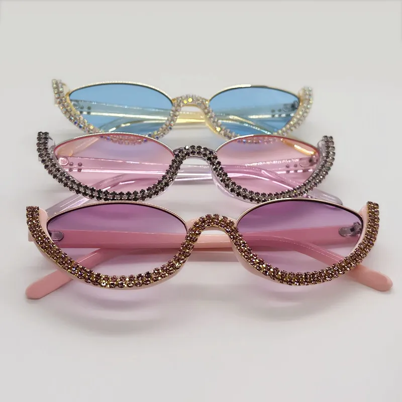 OEC CPO Neue Diamant-Halbrahmen-Sonnenbrille für Damen Vintage-Shades Kleine Strass-Sonnenbrille Weibliche Punk UV400 Brillen – Detail 2