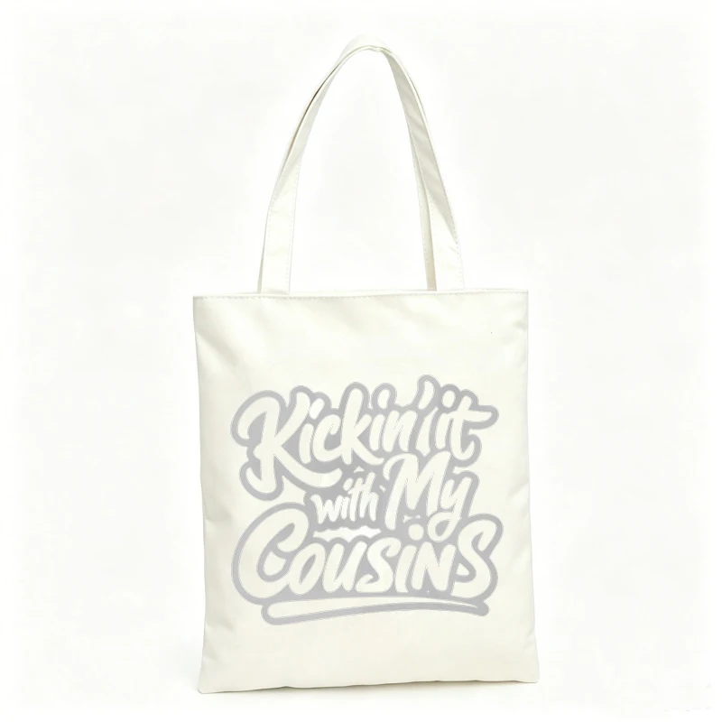 Family gathering canvas tote bag with slogan-style graphic, ideal for casual outings and daily use