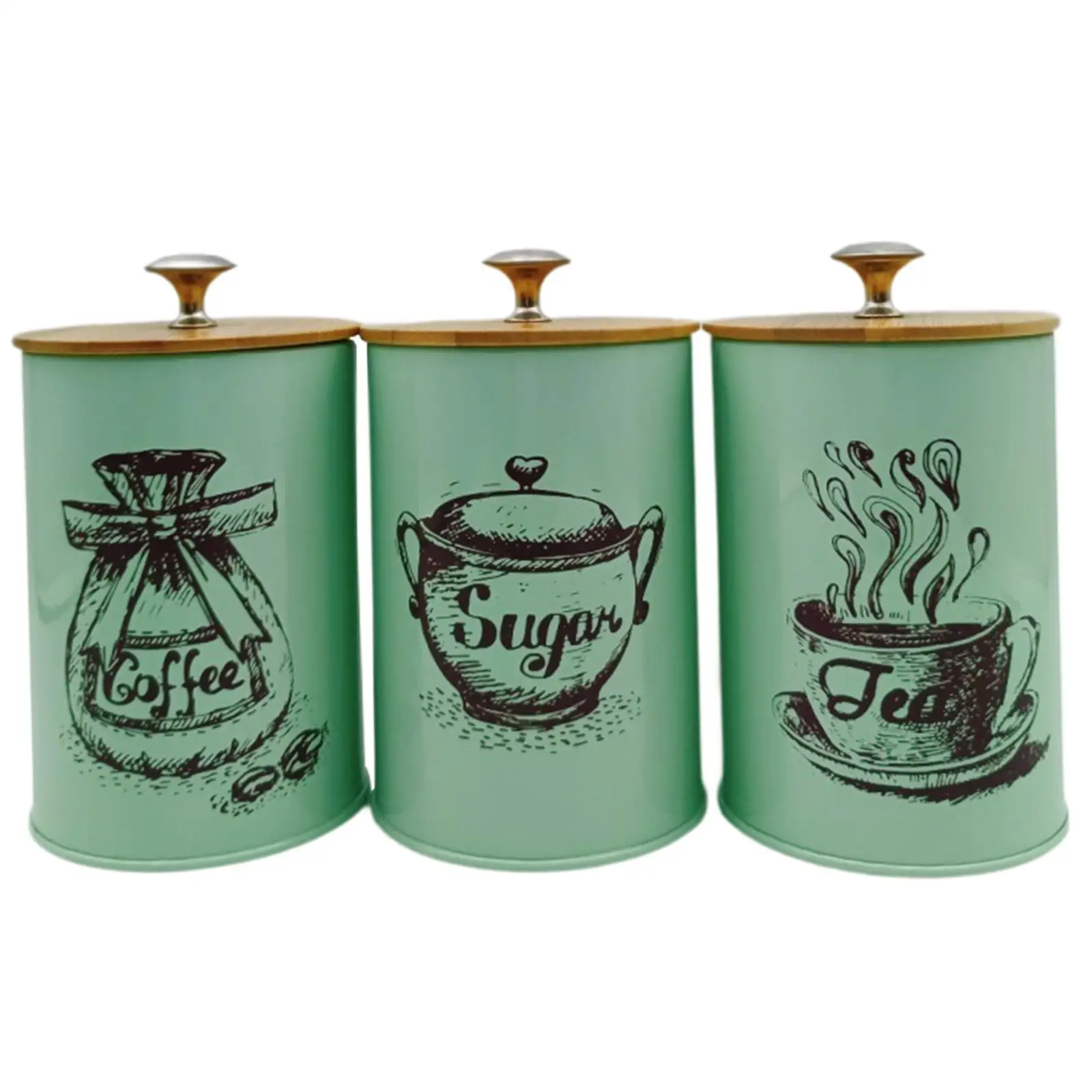 3Pcs Kitchen Canisters for Countertop Iron Decorative Organizer Coffee Tea Sugar Containers Set Airtight Lids Storage Containers