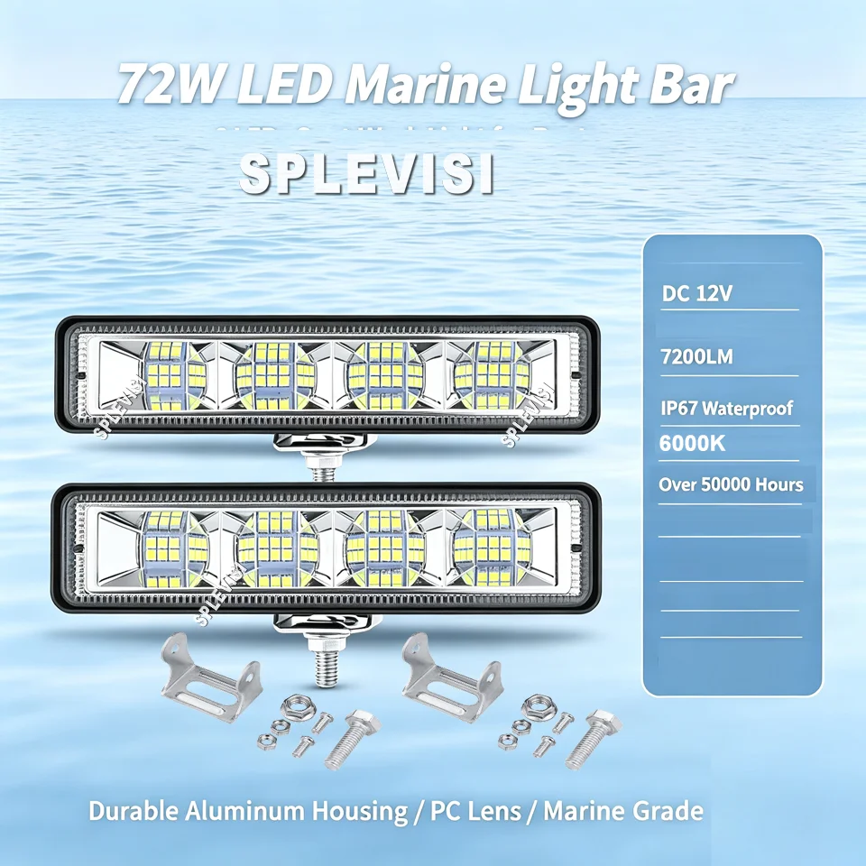 Marine LED Pods Navigation Lights 2x 72W 7200LM White Flood Beam Ponton Boat Deck Dock Lighting Night Fishing T-top Stern Light