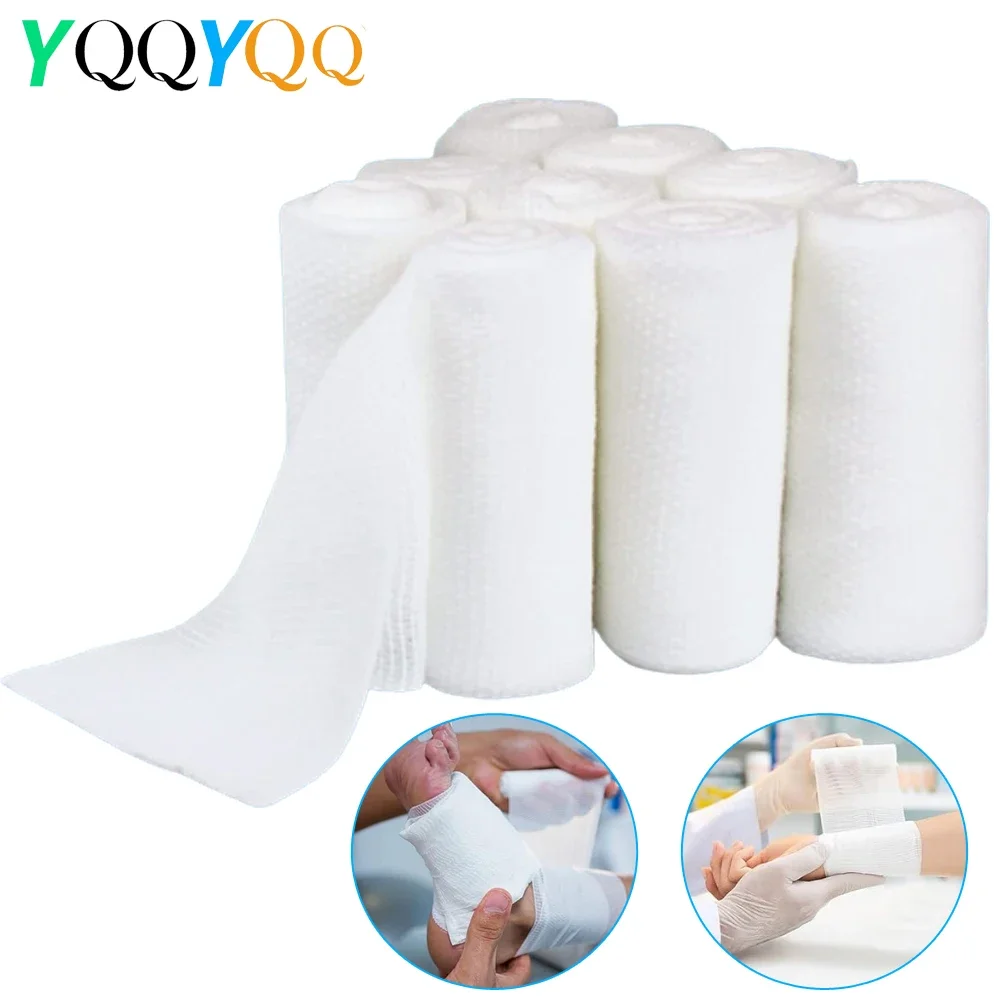 1Roll Gauze Bandage Rolls, Disposable Elastic Bandages, Breathable Cotton Wound Care Dressing Gauze Nursing Survival Kits