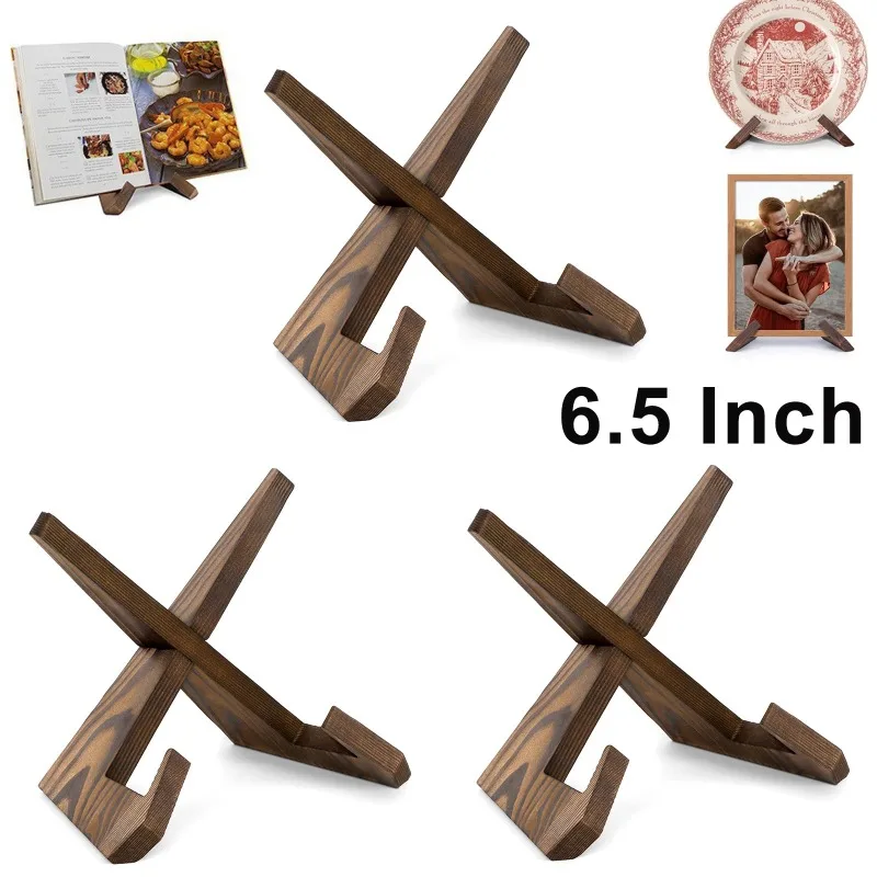3 Pack Plate Stand for Display 6.5 Inch Plate Holder Display Holder Wooden Picture Frame Stand Decorative Table Top Easels
