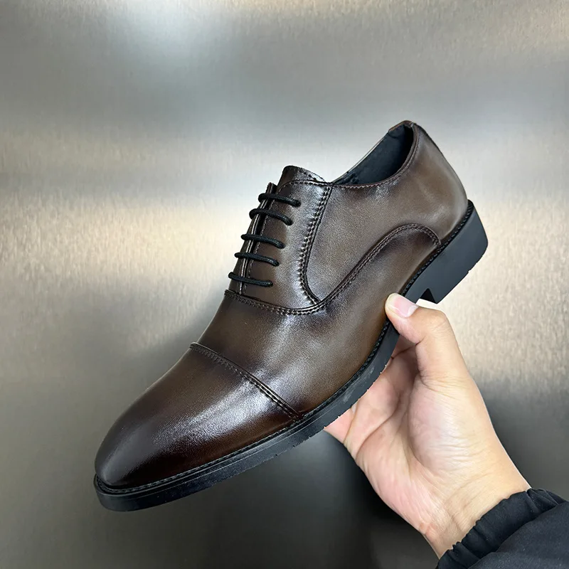 

High Quality Wide Fit Cap Toe Men Dress Shoes Pointed Toe Breathable Business Formal Oxford Shoes British Style Designer Shoes