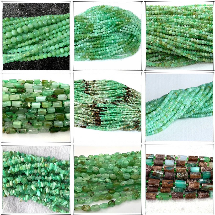 Veemake Natural Chrysoprase Faceted Round Rondelle Edge Cube Coin Disc Beads For Jewelry Making DIY Necklace Bracelets Earrings