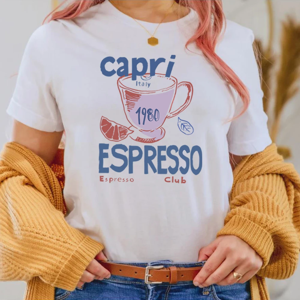 Capri Italy Espresso Club 1980 Graphic T-shirt Vintage Unisex Shirt Italian Cafe Style Tee Coffee Shirts Retro Short Sleeves Top