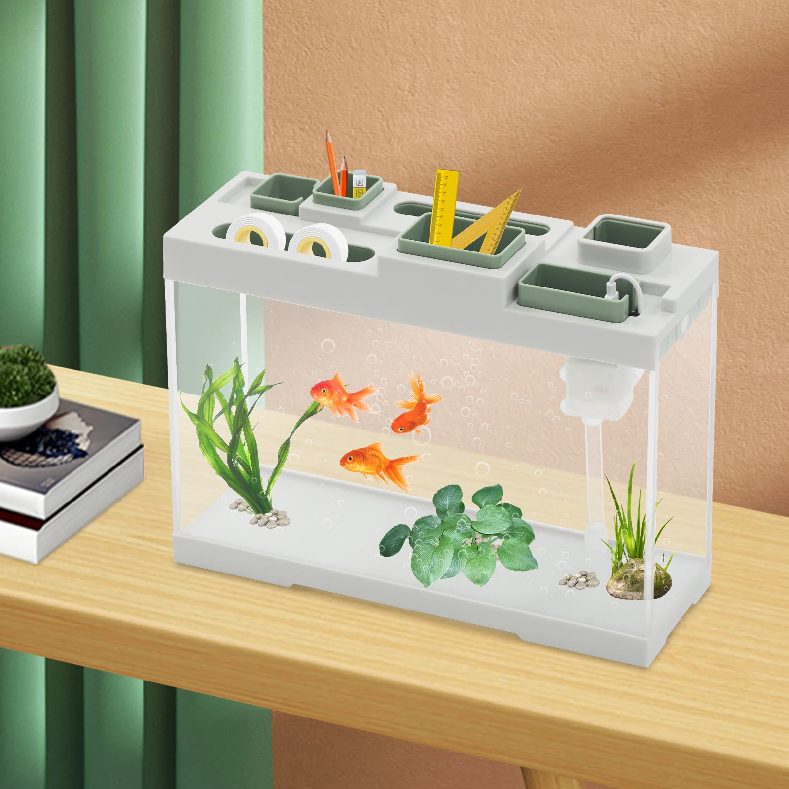 

Acrylic Aquarium Desktop Narrow Fish Tank Office Desktop Fish Tank 3-4L Capacity w/DC Submersible Pump & LED Light