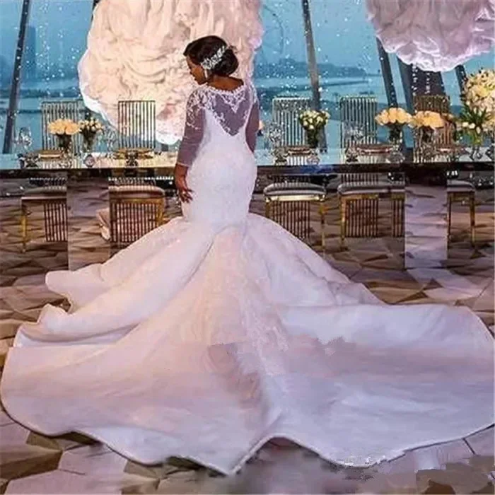 Aangepaste plus size zeemeermin kant trouwjurk sexy kant bruidsjurk Afrikaanse trouwjurken