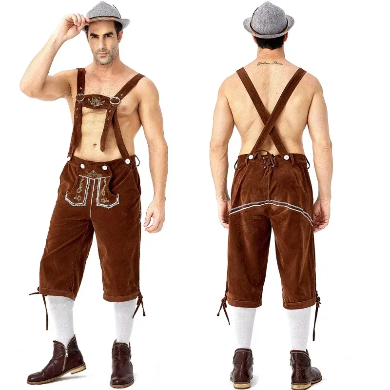 Bavarian Octoberfest Lederhosen Costume German Beer Costume Suspenders Shorts Men's Oktoberfest Cosplay Outfit Male Oktoberfest