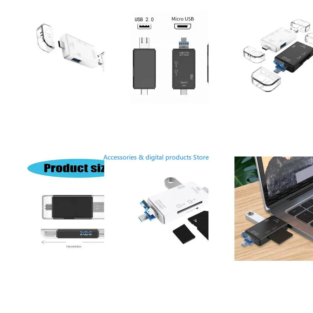 77JD 6 in 1 USB to SDTF SDXC MicroSDs Card Reader Adapter for PC Laptop Smartphone