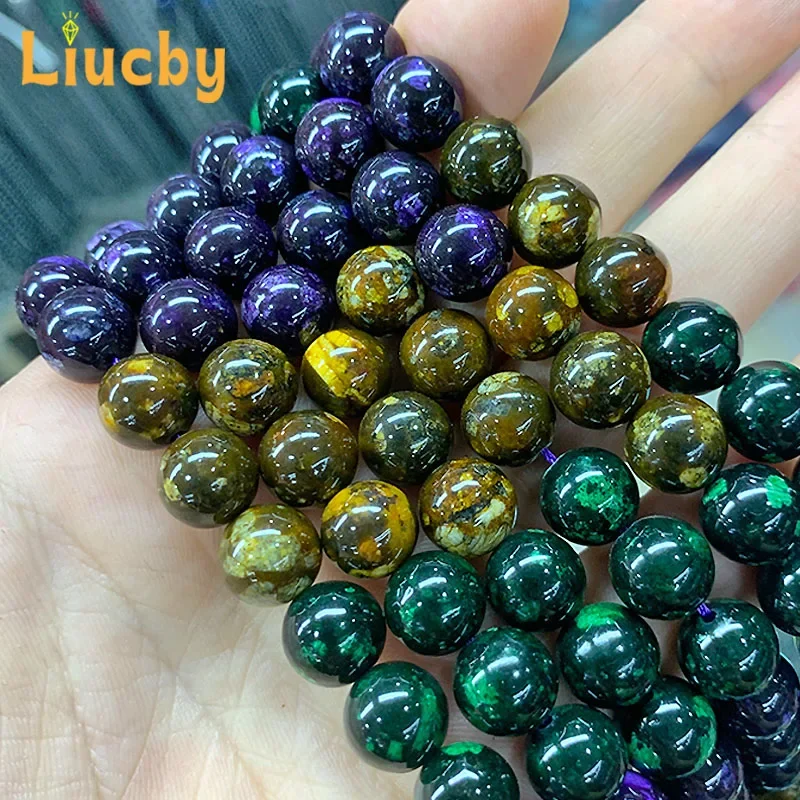 Natürlich farbenfrohe, handgefertigte Perlen aus dem „Drei-Leben-Stein“-Material für die Schmuckherstellung, zum Basteln von DIY-Ringen, Armbändern und Schlüsselanhängern, 15 Zoll lang, in den Größen 6/8/10/12 mm. – Detail 6