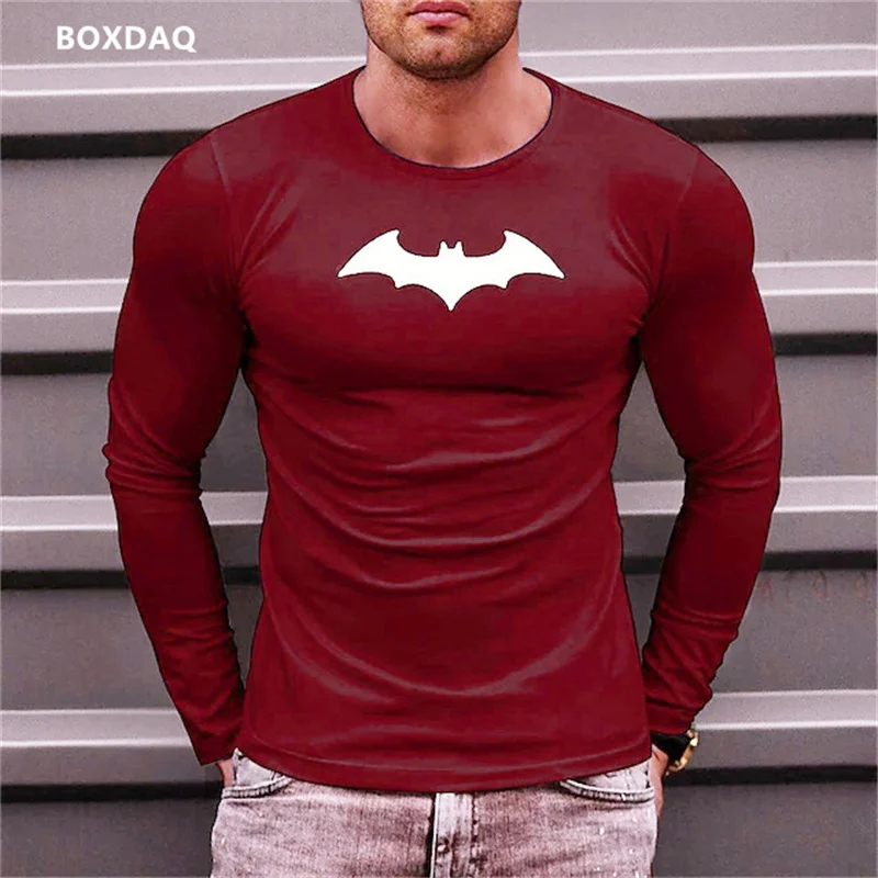 Bat Graphic 3D T-shirts For Men\'s Long Sleeve Street Style Hip Hop Male Tees 6XL Plus Size Loose Casual Sporty Tops Clothing