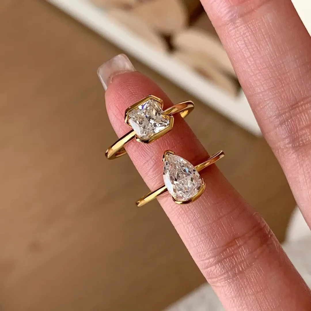 925 فضة مفتوحة البنصر الذهبي واضح تشيكوسلوفاكيا مربع قطرة هندسية الشرير للنساء مجوهرات هدية دروبشيب بالجملة