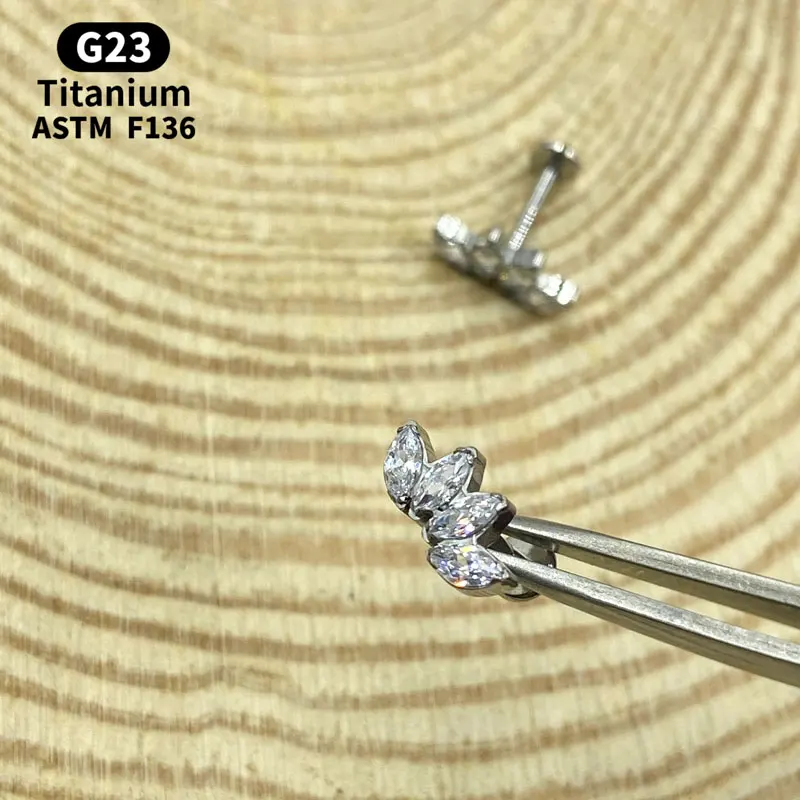 G23 F136 Titanium Alloy Pierced Earlobe Internal Thread CZ Labret Lip Ear Stick Cartilage Earrings Tragus Earrings Body Jewelry