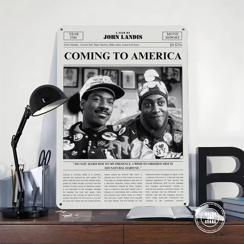 Coming to America Movie Printed Poster Customized Wall Art Retro Vintage Metal Tin Signs for Decoration Living Room Decor Men