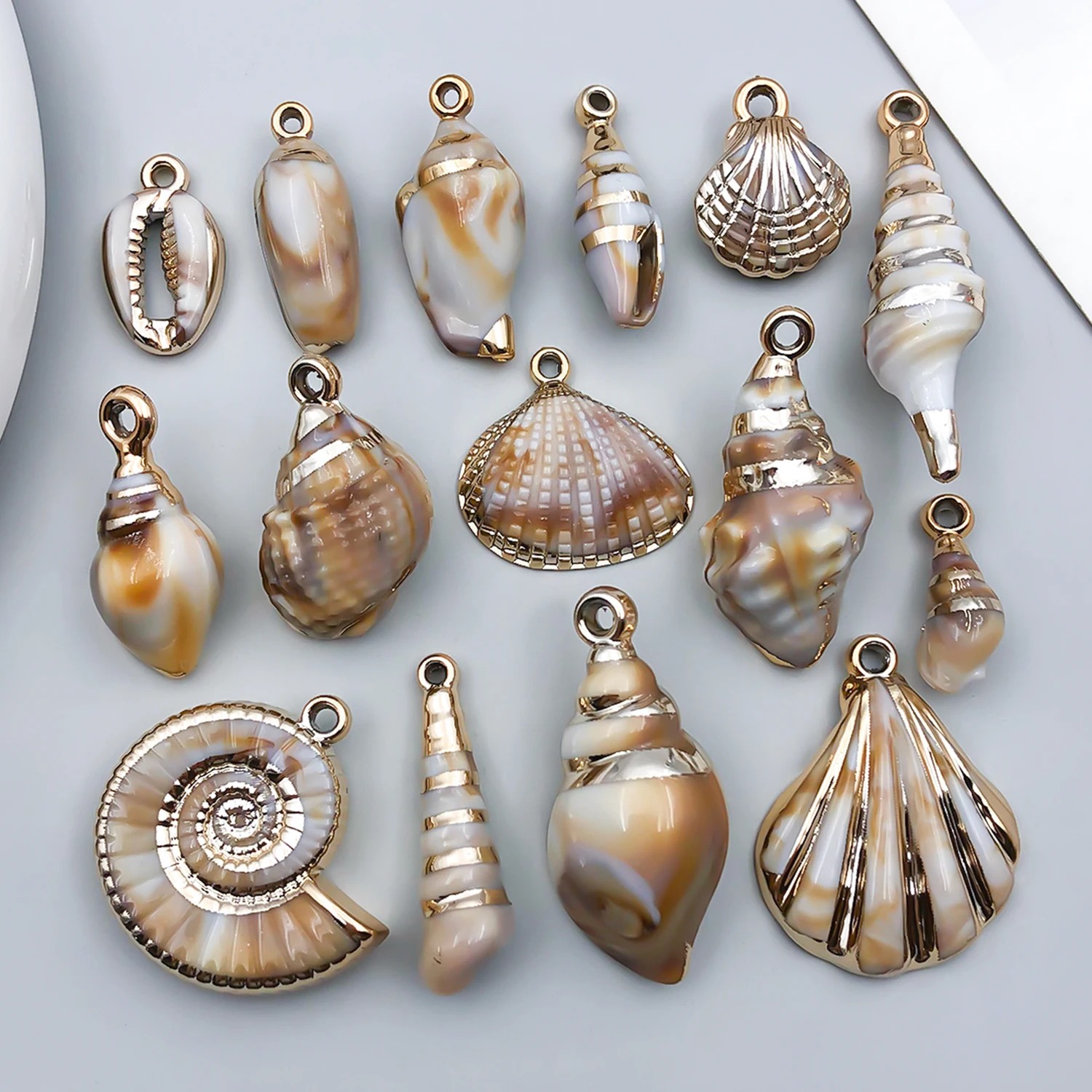 5pcs/15pcs Acrylic Golden Ocean Shell Pendant Jewelry Making DIY Keychain Earrings Charms for Jewelry Bracelets Necklace
