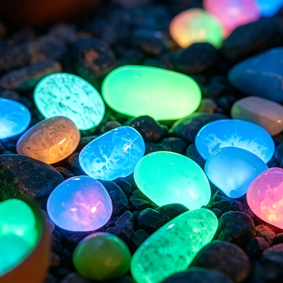 800/400 Pieces of Random Styles of Glow-In-The-Dark Stones, Suitable for Aquariums, Fish Tanks, Sidewalks, Gardens, Paths, Patios, Lawns, Courtyards, Colorful Pebble Decoration, the Stones Glow in the Dark When Exposed
