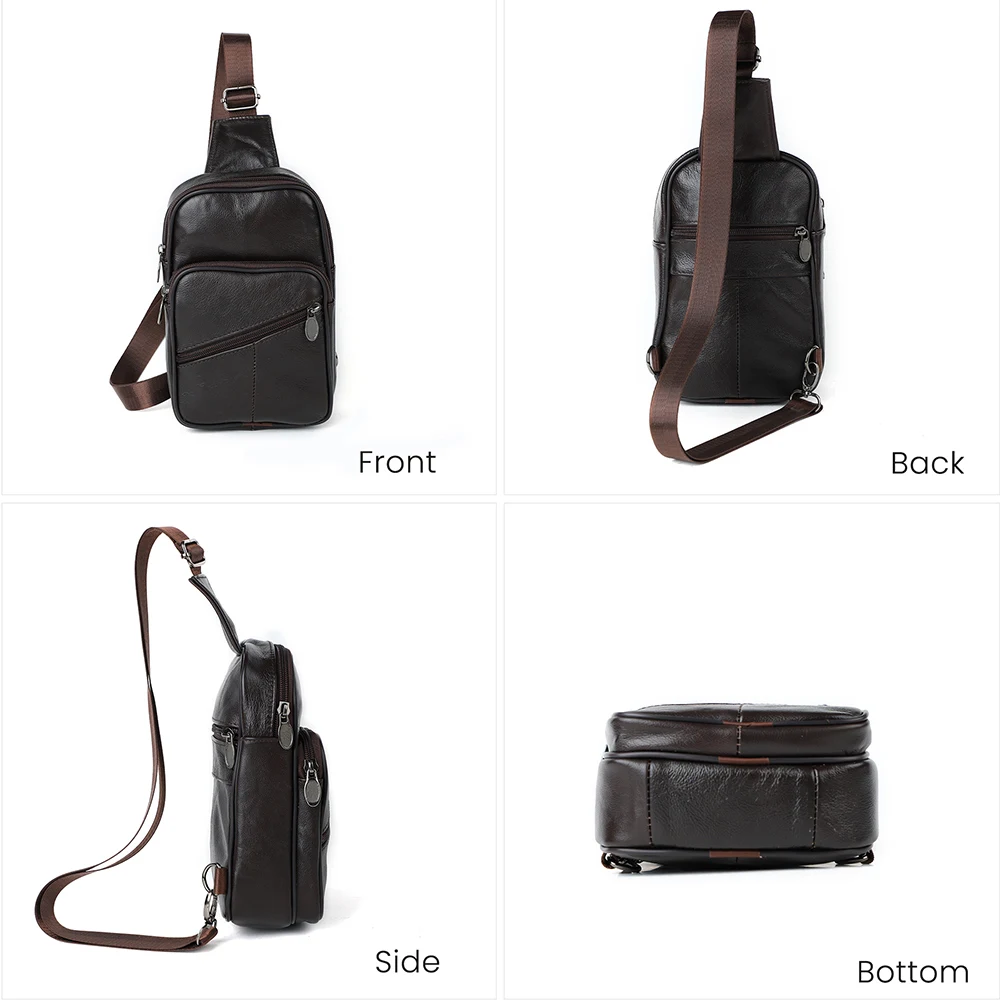 JOYIR Genuine Cowhide Leather Men Chest Pack Trendy Casual Shoulder Crossbody Bags for Male Messenger Sling Bag Satchel Bags