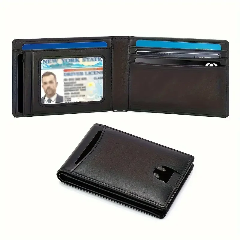 male mini wallet Money clip RFID genuine leather Wallet for men Business Credit Card ID badge Holder Minimalist Wallet man