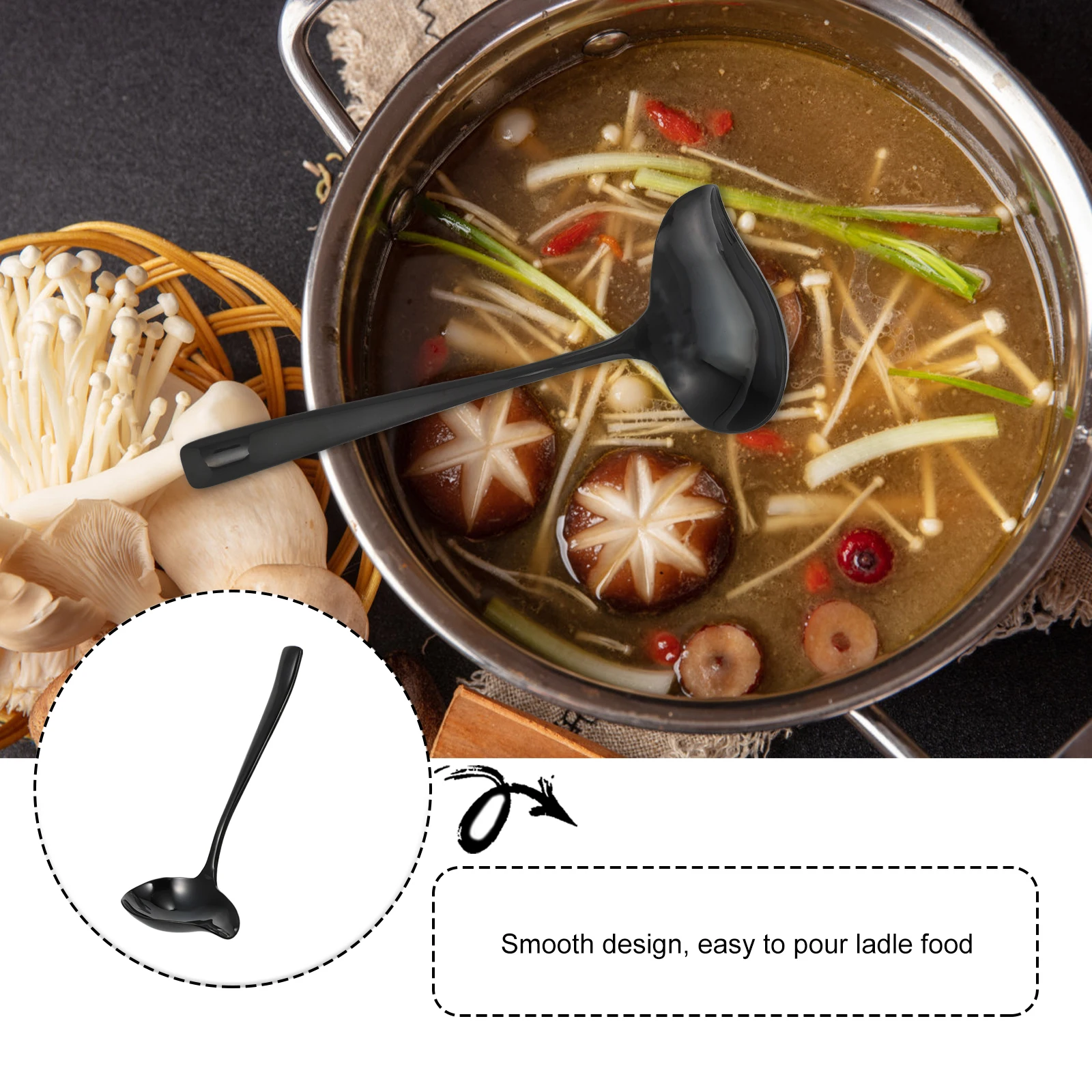 

Duckbill Soup Spoon 304 Stainless Steel Black Spout Long Handle Kitchen Cutlery Easy Clean Reasonable Design Comfortable