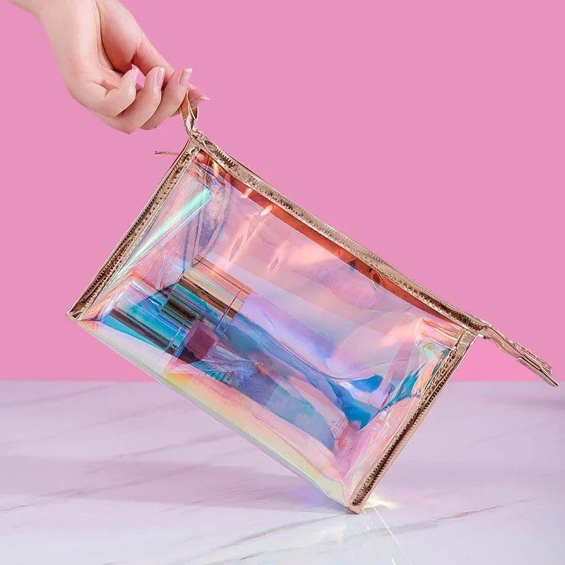 Waterproof Transparent Laser Cosmetic Bag Travel Women Makeup Case Bathroom Make Up Organizer Toiletry Wash Beauty Storage Pouch