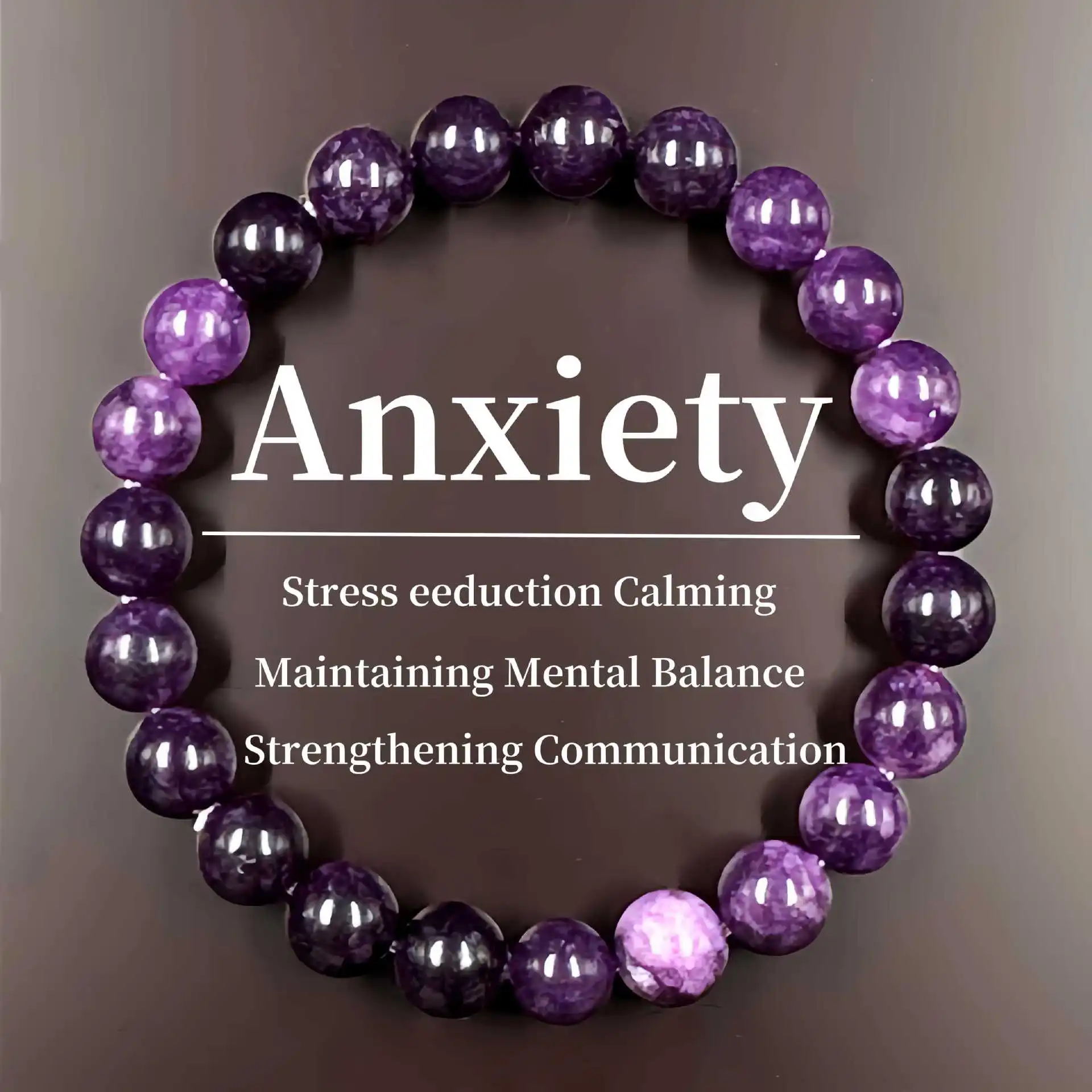 Bracelets en pierres d'agate Dragon Violet anti-anxiété avec pierres naturelles pour la chance et l'énergie de guérison, pour attirer la popularité