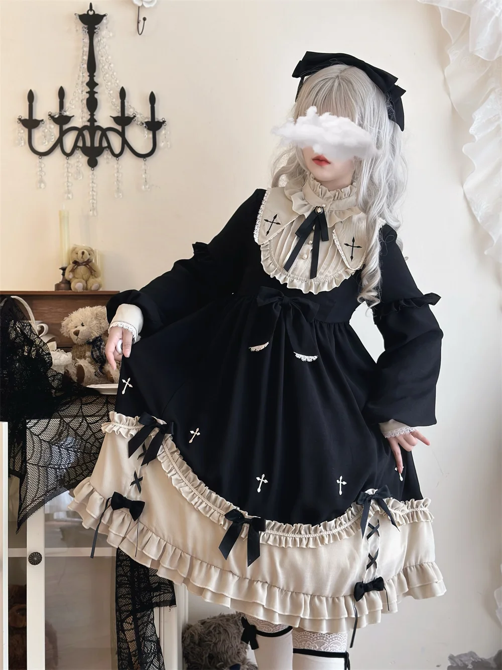 Lolita Retro Dress Autumn/winter L-3xl Daily Lolita Long Sleeved Op Dress Cos Loli Gothic Girl Dress