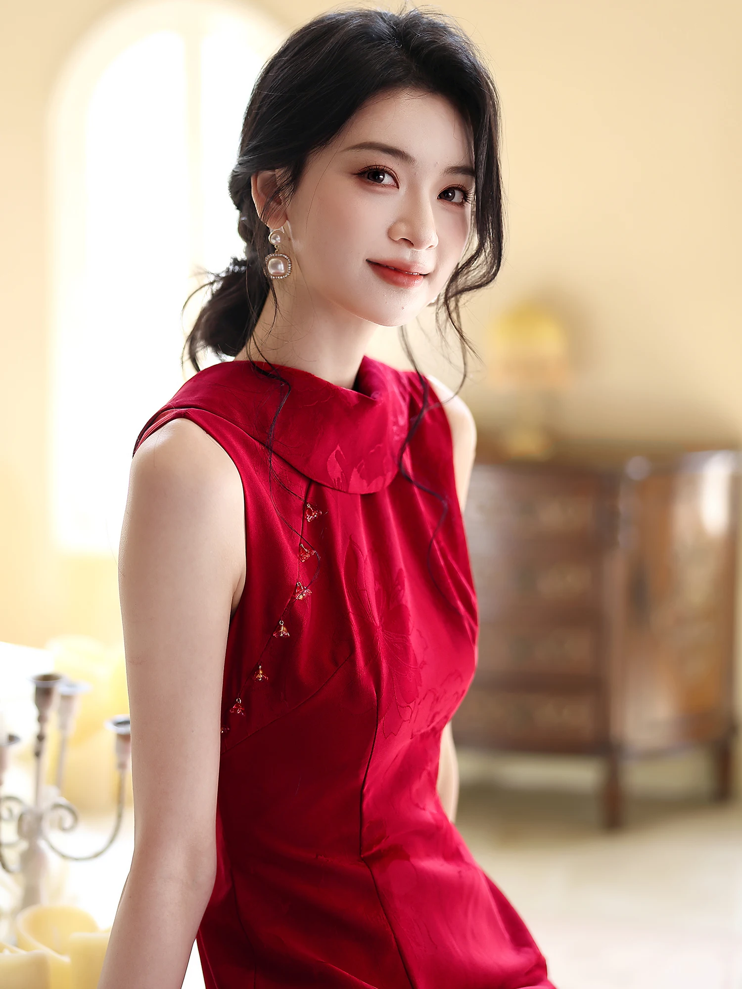 

Elegant Red Chinese Style Engagement Wedding Dress New 2026 Collection Beautiful Summer Evening Robe Daily Wear