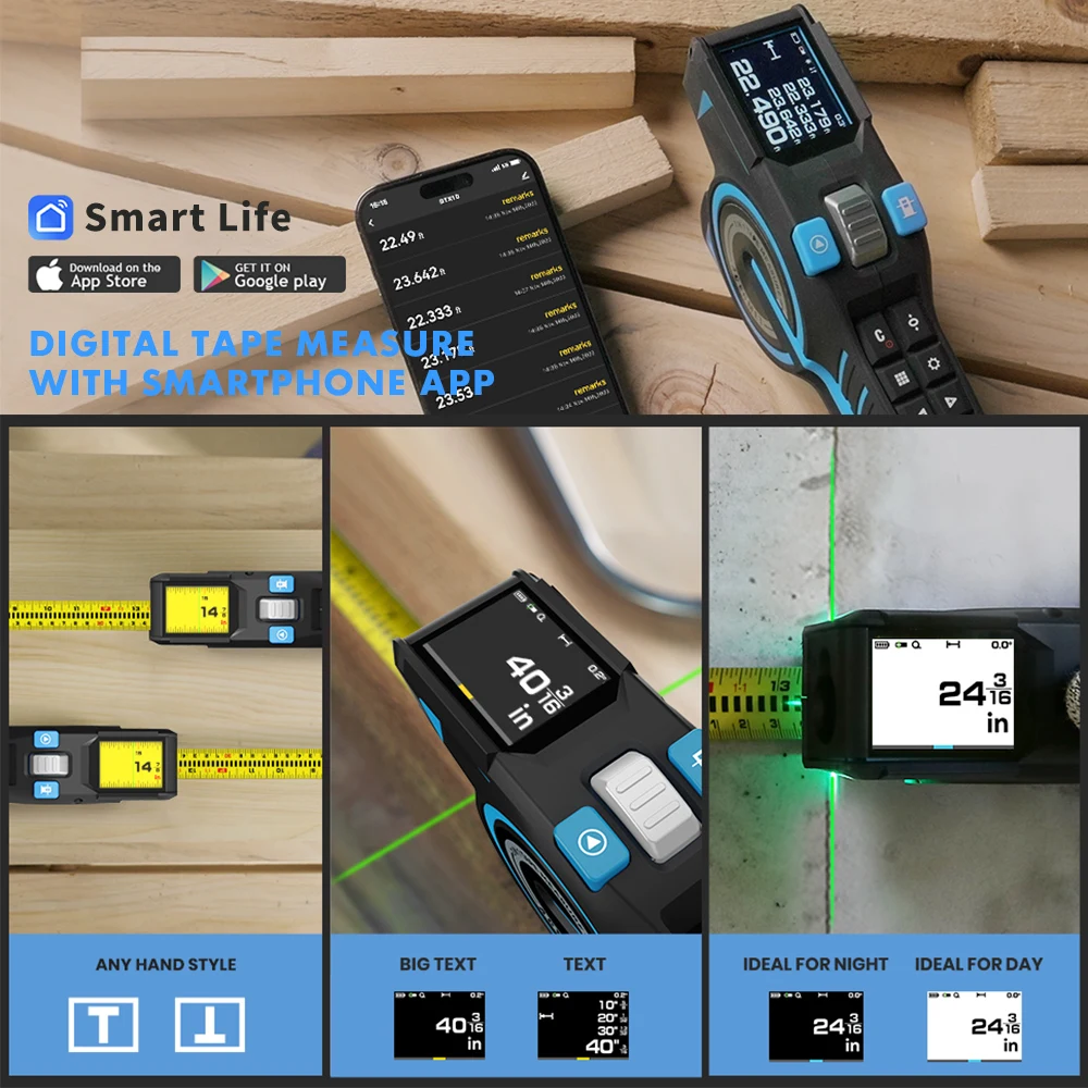 3 in 1 Laser Tape Measure DTX10 Professional Laser Distance Meter Laser Position Mark with 100M Steel Tape Measuring Equipment