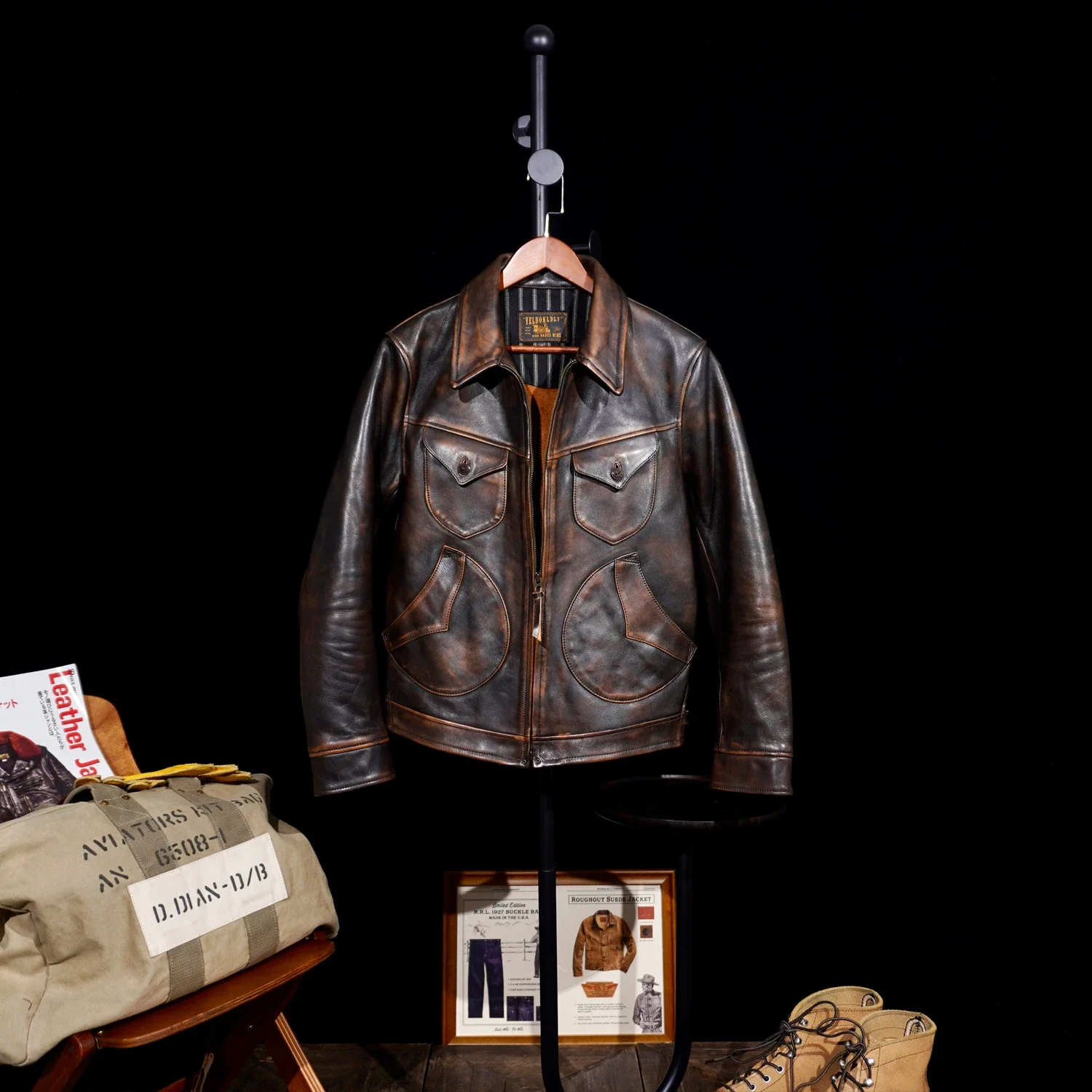 

Мужская винтажная облегающая куртка из натуральной кожи Mendoza из воловьей кожи Tailor Brando из натуральной кожи